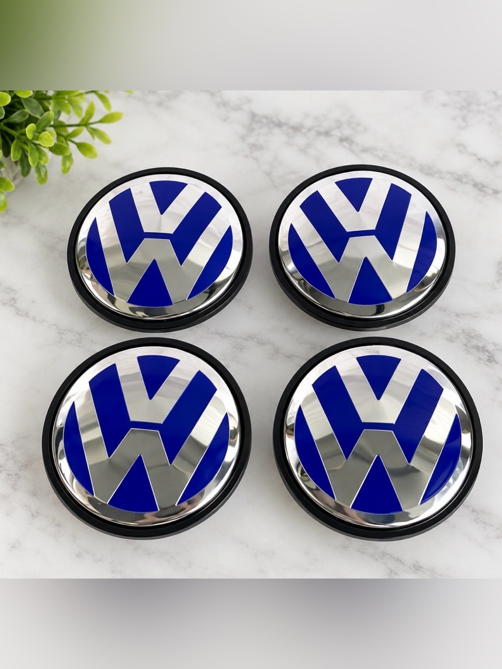 SET OF 4 VOLKSWAGEN Blue - CHROME 65mm/2.50 inch Wheel Rim Center Hub Caps